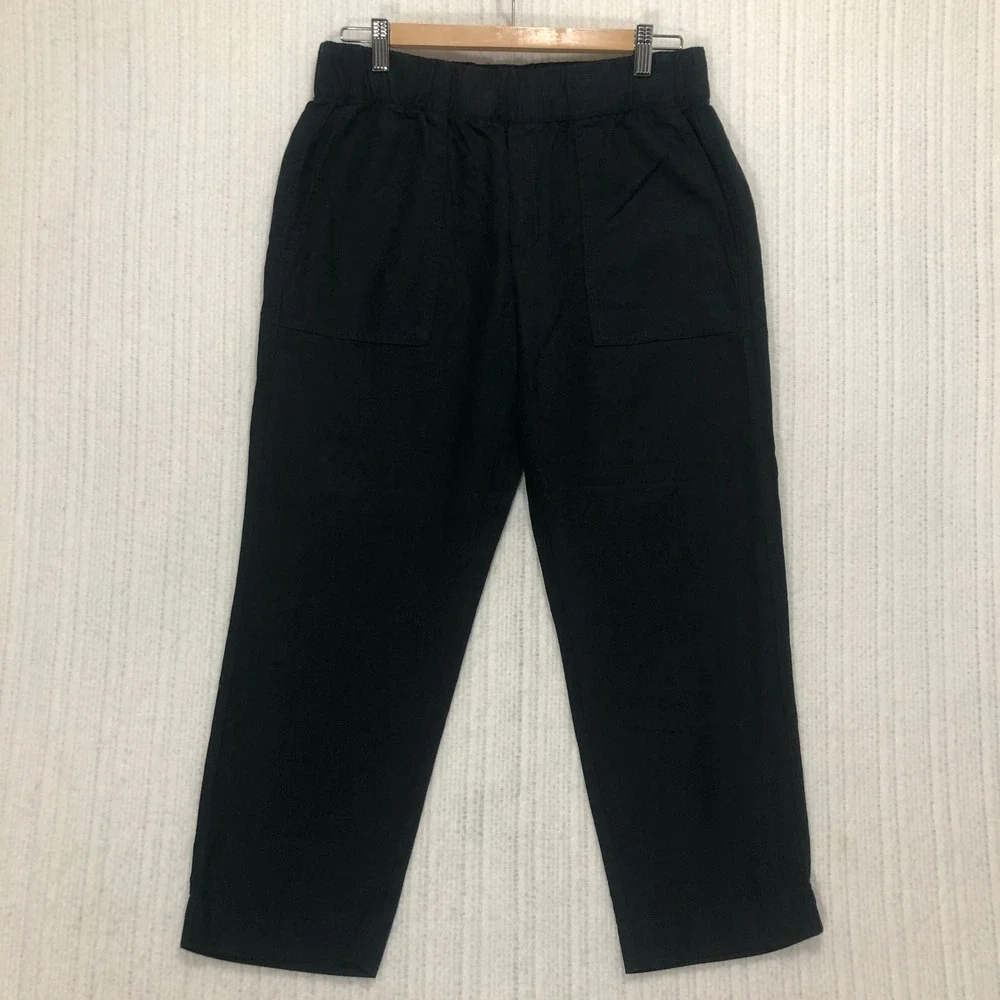 Banana Republic Womens Small Black Linen Blend Elastic Waist Patch Pocket Pants